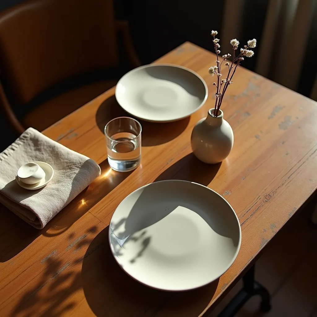 A restaurant table laid for the evening
